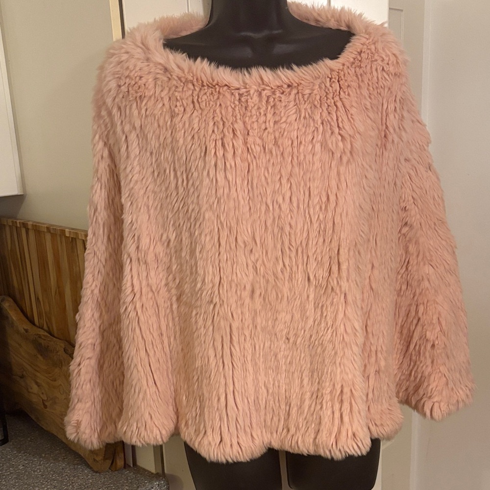 Pink 100% Rabbit Fur Poncho